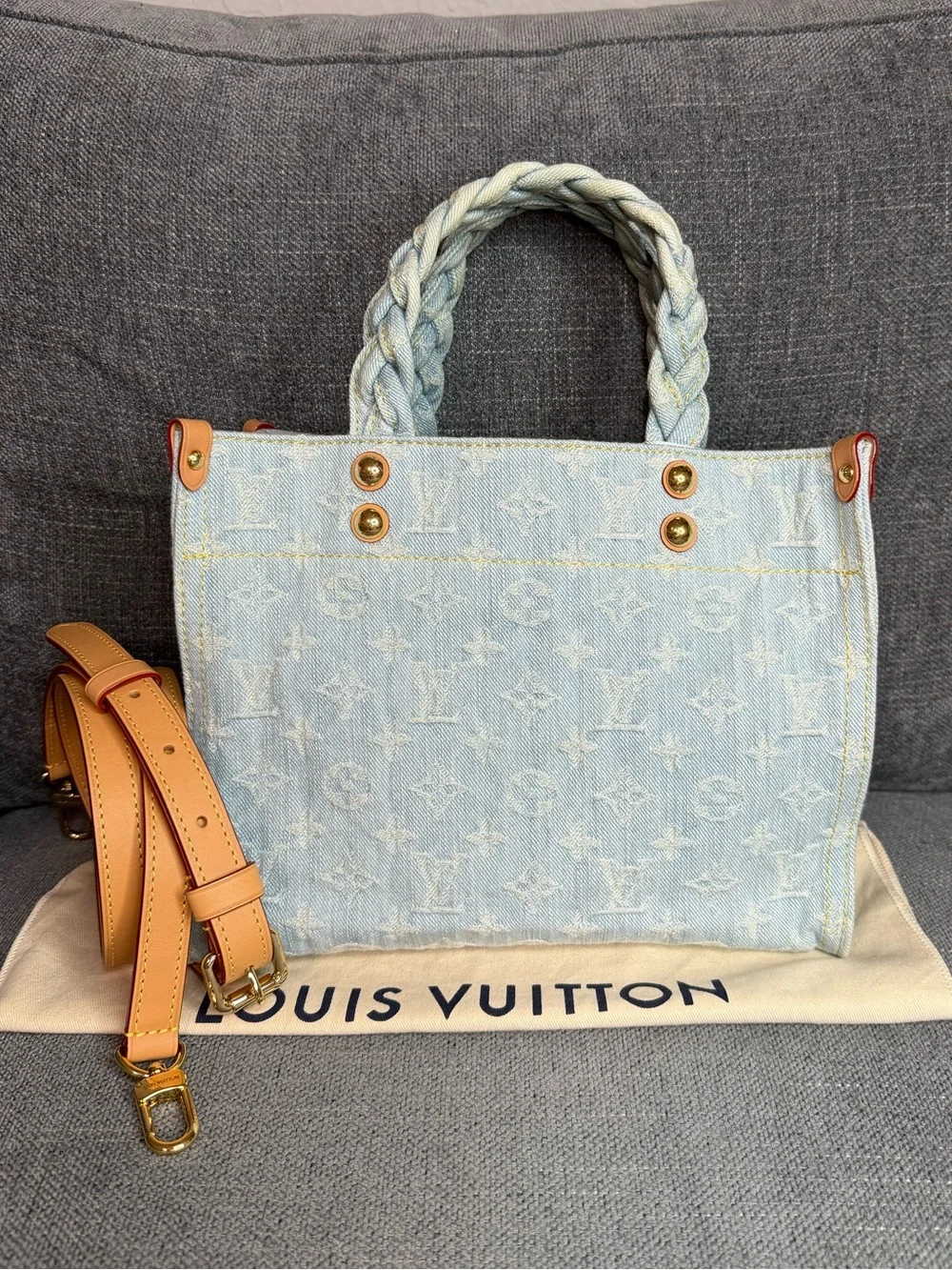 Louis Vuitton Let Go monogram denim sky blue tote bag